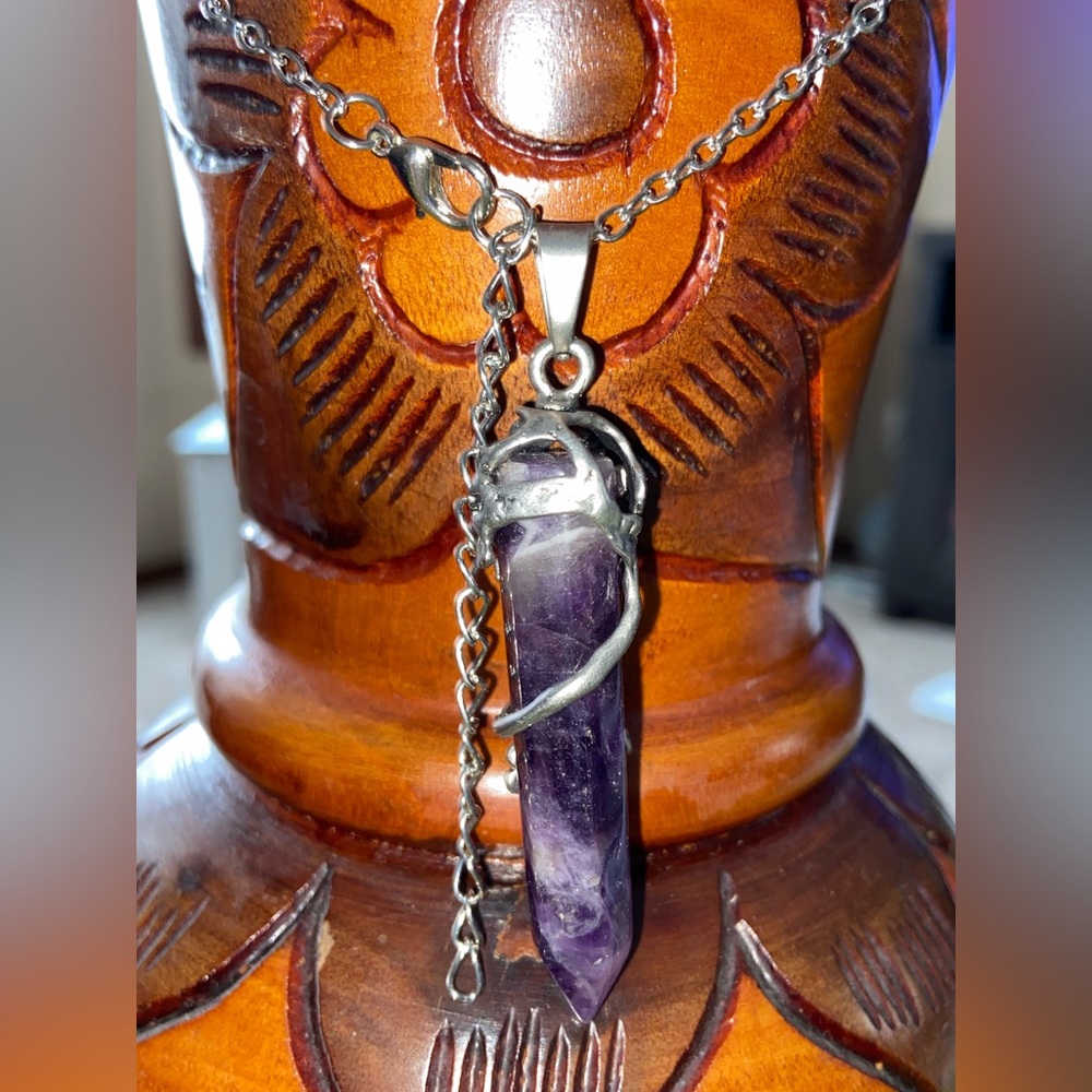 Amethyst Wrapped w/Silver Pendant & Necklace- Hand Made Mystical Healing Crystal - Picture 11 of 16